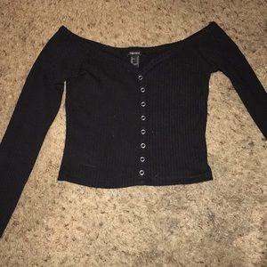 Black cropped long sleeve shirt - Forever 21